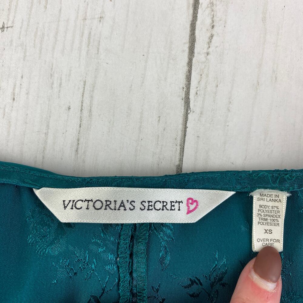 VTG Victoria's Secret Teal Satin Chiffon Chemise Babydoll Nightgown Size X-Small - Picture 7 of 9
